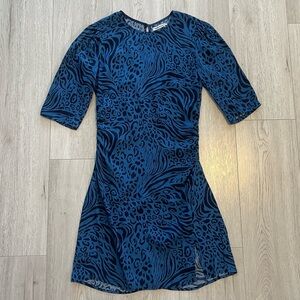 Reformation Blue Animal Print Short Sleeve Mini Dress